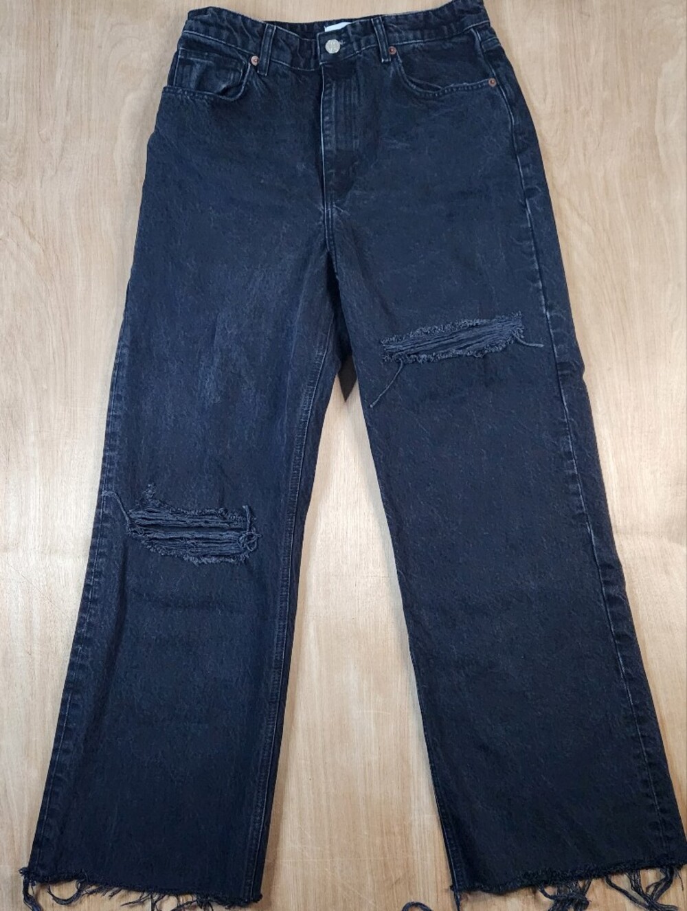 Zara Black Wide Leg Distressed Jeans